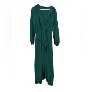 Simplee Women’s XL Maxi Dress – Emerald Green Ruffle Wrap Style
